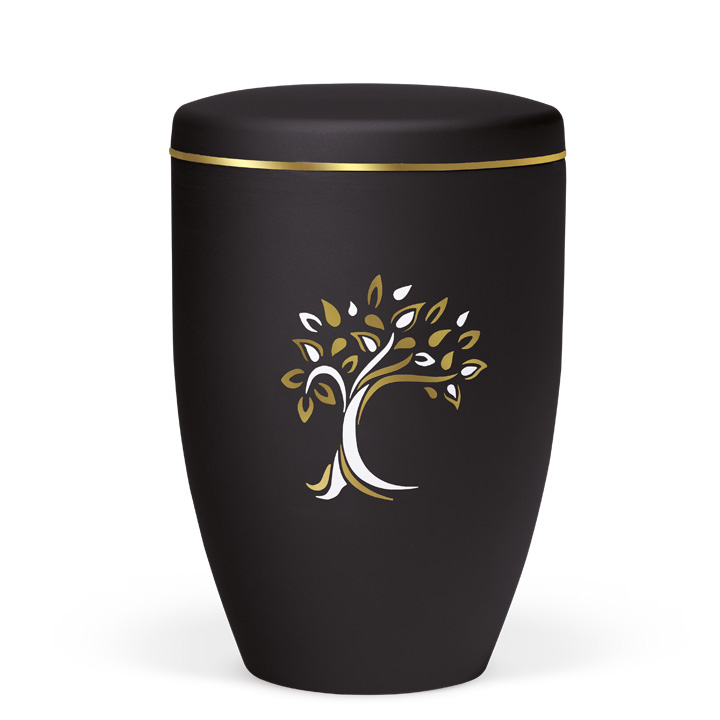 Urne 27080 anthrazit, Goldband, Dekor Baum