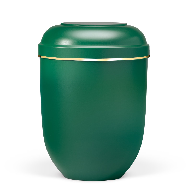 Urne 21860 GB, Naturstoff, kieferngrün, Goldband