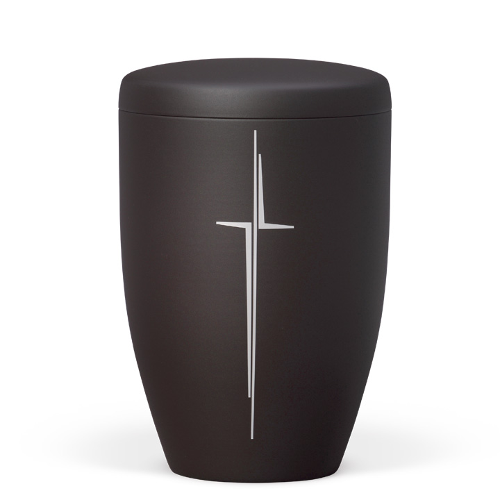 Urne 27096 anthrazit, modernes Kreuz silber
