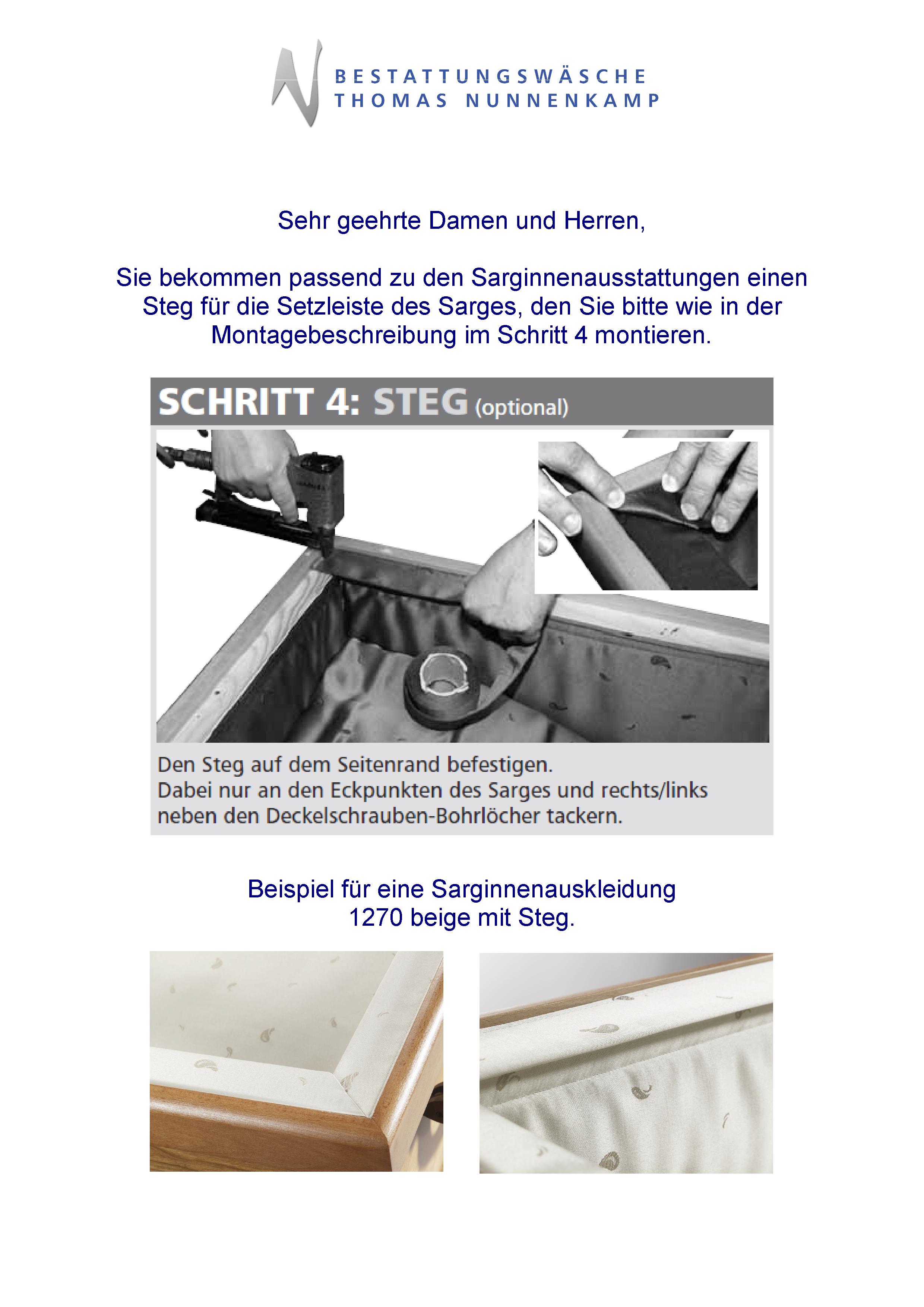 Rolle Steg á 5.5 m, diverse Oberstoffe, passend zu Sarginnenausstattungen