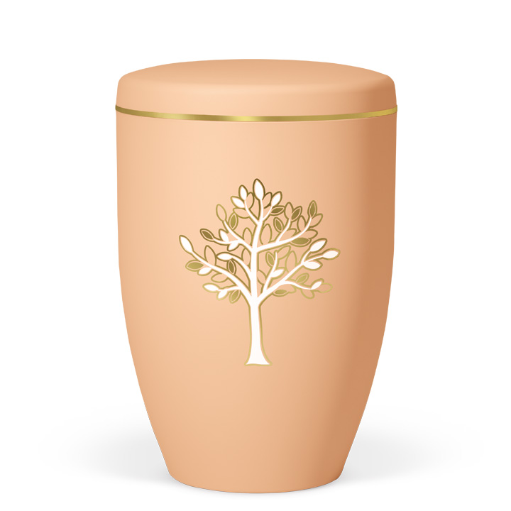 Urne 27284 ockerorange, Goldband, Dekor Baum
